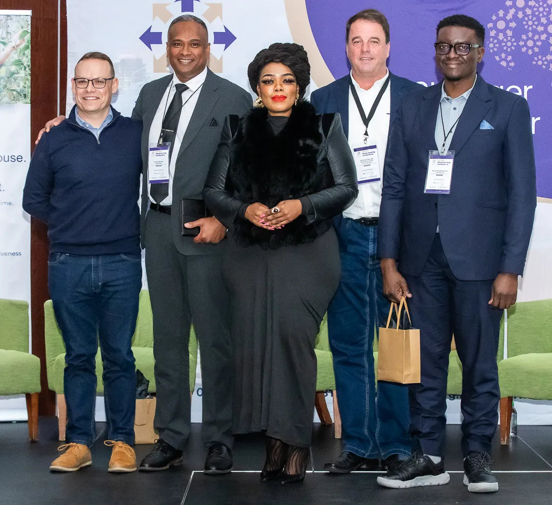 Group phot of Clayton Thomas, Greg Naicker, Mihlali Gqada, Gerard Van Zyl and Brian Mudhokwani at the CILTSA Warehousing Conference.