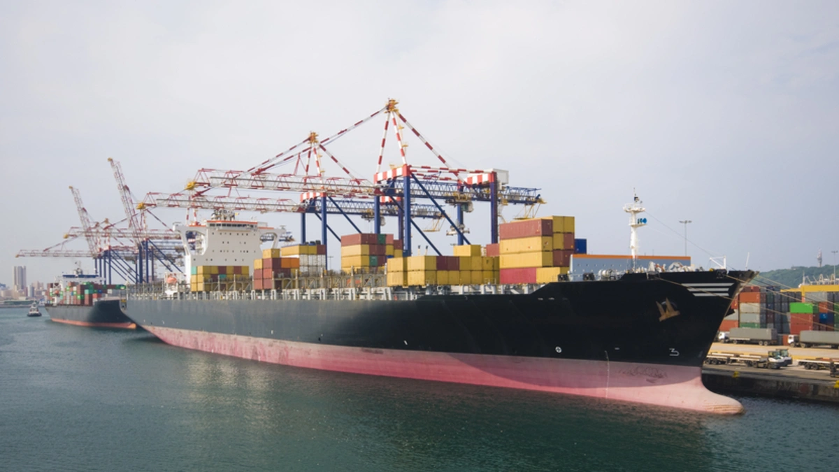 Freight shipping vessel docked in Durban shipping port