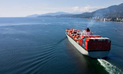 Freight forwarding shipping sailing near a metropolitan city