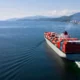 Freight forwarding shipping sailing near a metropolitan city
