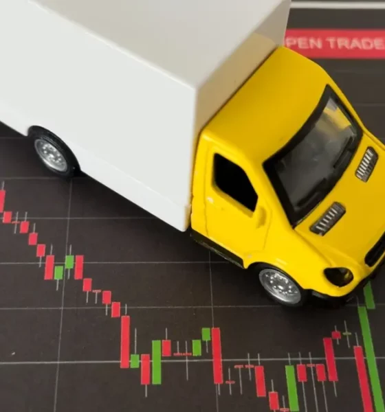 Model freight truck on a stock chart