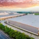 Landscape shot of warehouses in the city