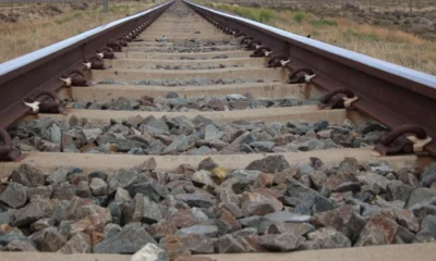 Close up of a railway line through the country side.