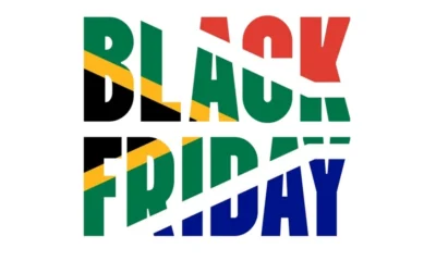 Black Friday typography filled with the South African flag