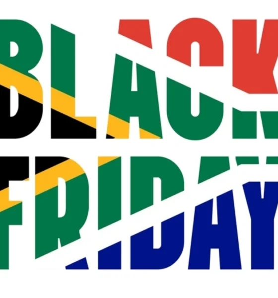 Black Friday typography filled with the South African flag
