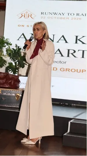 Anna K Hecart, Founder and Director of Connected Group and visionary behind Runway to Railway, addresses the attendees at Runway to Rail.